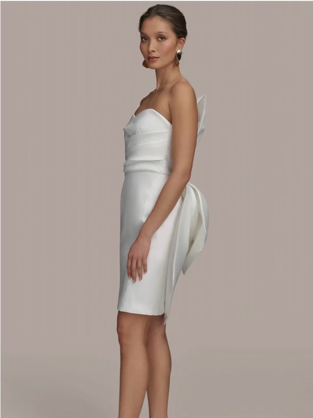 Donna Karan Mikado Sweetheart Neckline Oversized Bow Back Cocktail Dress NEW - Picture 5 of 12